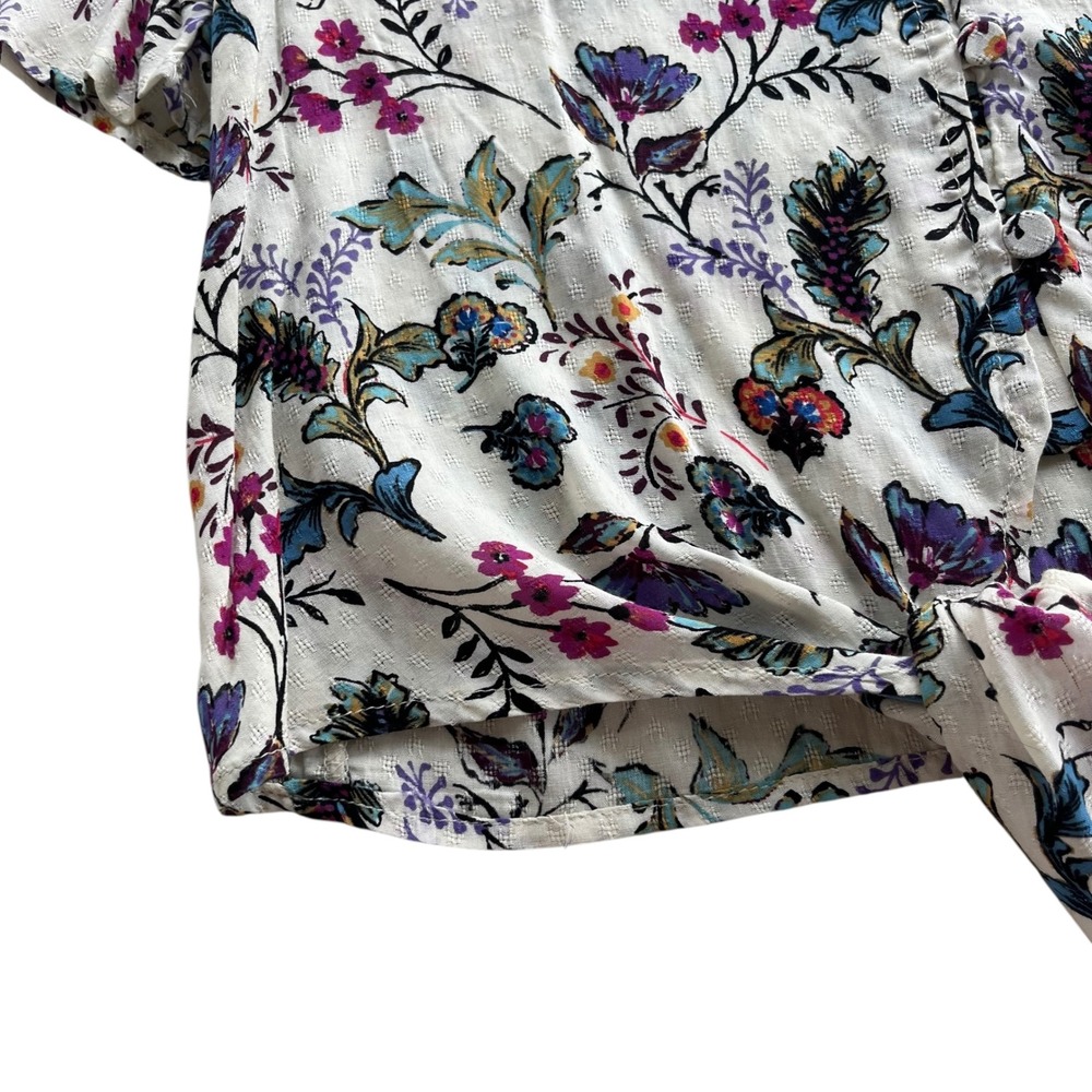 ONE Clothing LA Women's XS Cream Pink Floral Tie Front Short Sleeves Crop Blouse - Picture 8 of 16